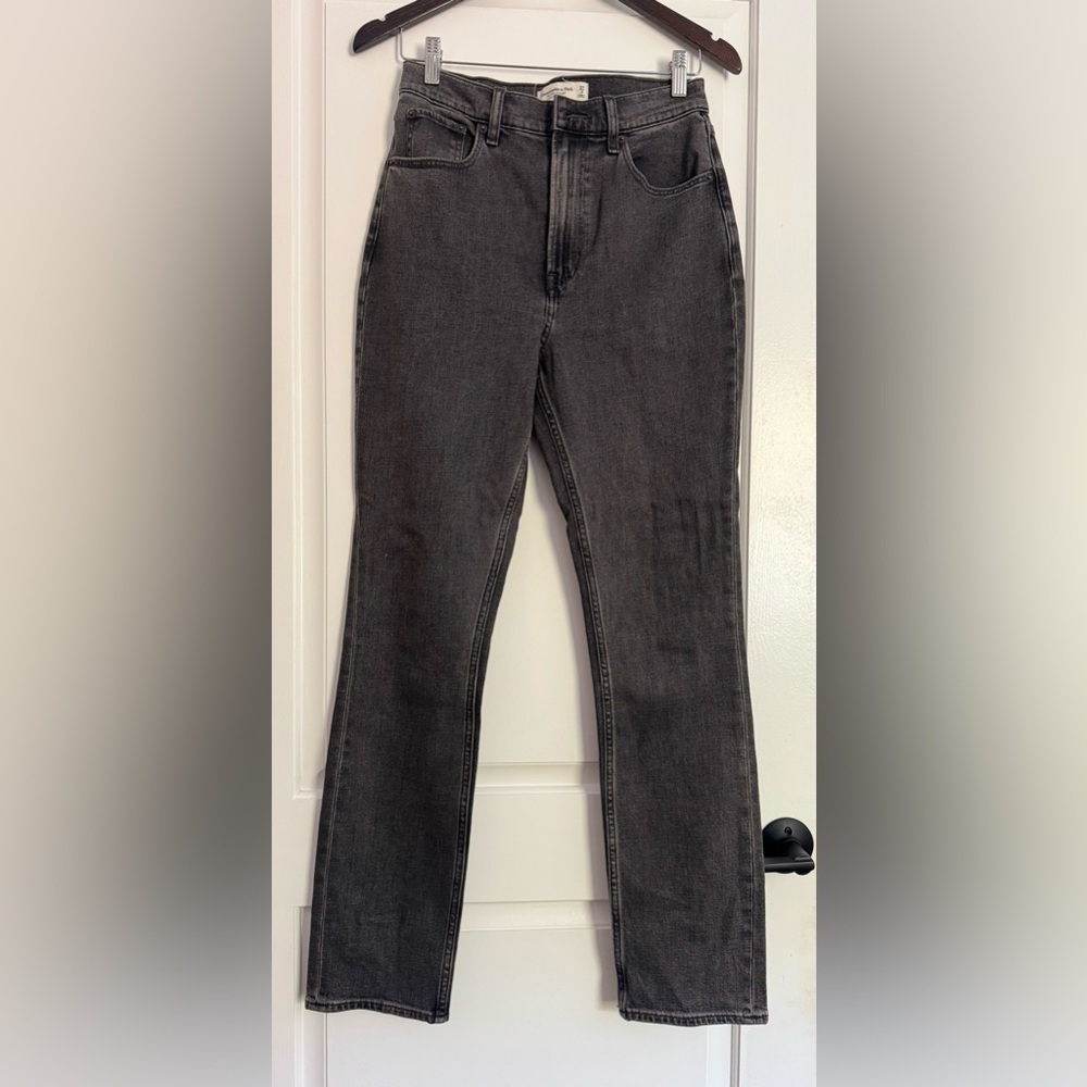 ABERCROMBIE & FITCH Slim Straight Ultra High Rise Grey Cotton Jeans (27)
